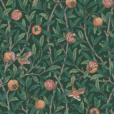 124260 William Morris Bird Pomegranate Deep Green Wallpaper