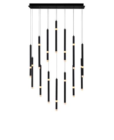 1262P32-14-101 Flute 14 Light LED Chandelier With Black Finish