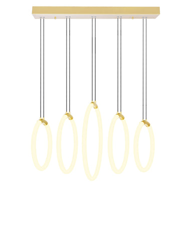 1273P23-5-602-RC Hoops 5 Light LED Chandelier With Satin Gold Finish