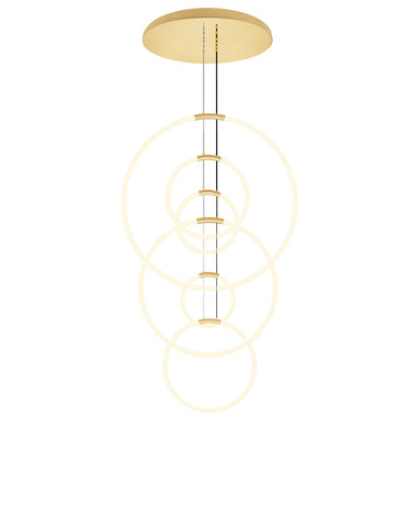 1273P35-6-602-R Hoops 6 Light LED Chandelier With Satin Gold Finish