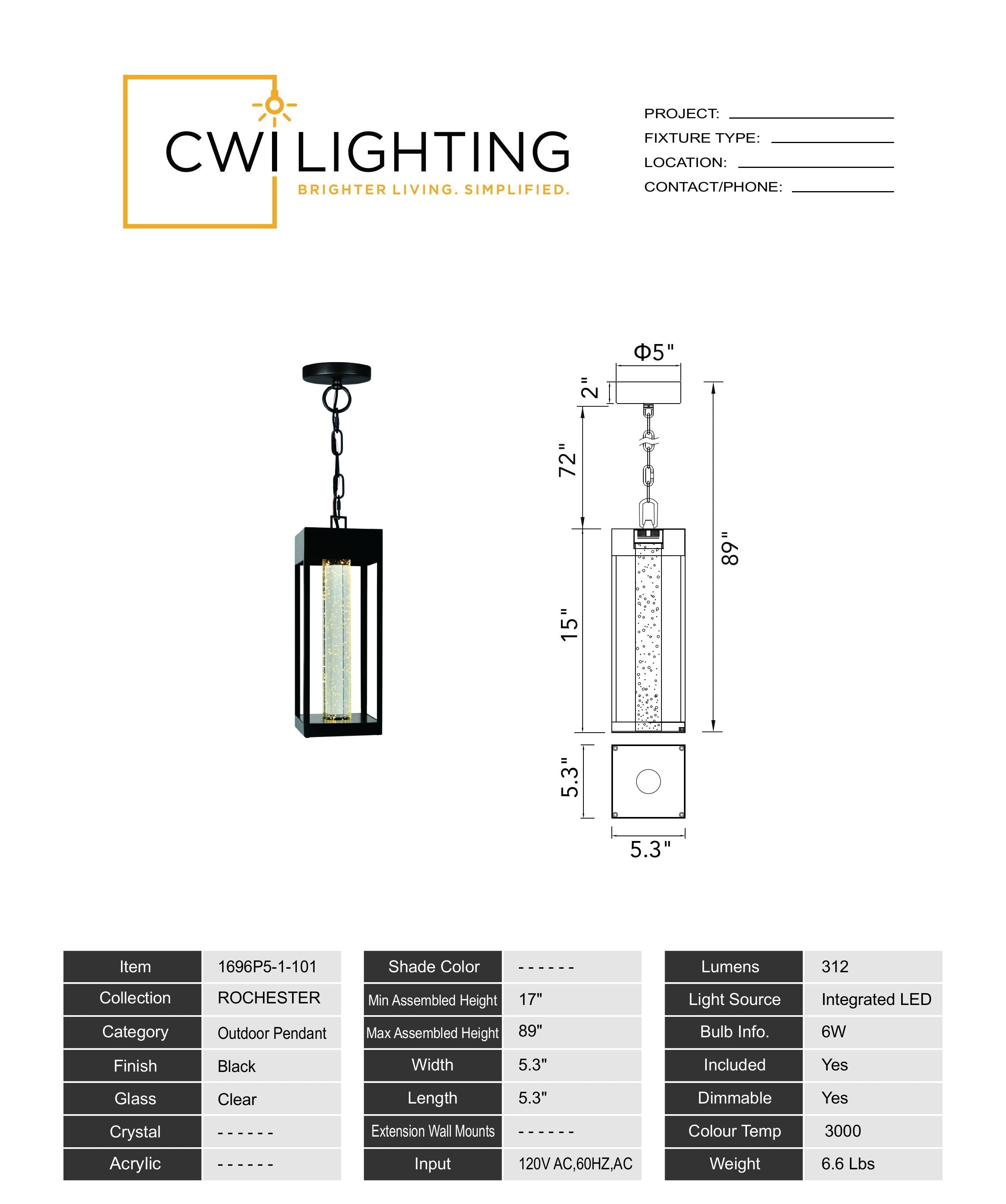 1696P5-1-101 Rochester LED Integrated Black Outdoor Ceiling Light 