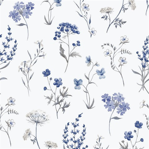 1901-1 Botanical Blue White Wallpaper