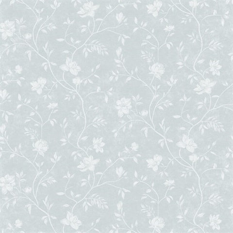 1907-1 Floral Magnolia Blue Wallpaper