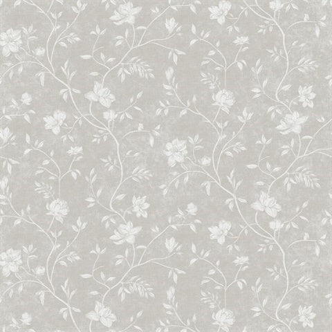 1907-2 Floral Magnolia Grey Wallpaper