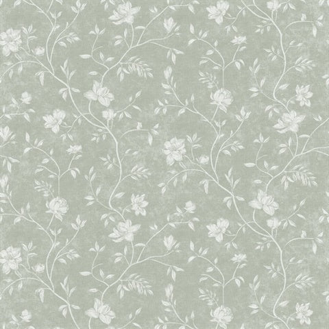 1907-5 Floral Magnolia Green Wallpaper