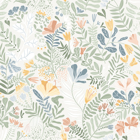 4143-22005 Brittsommar Seafoam Woodland Floral Wallpaper