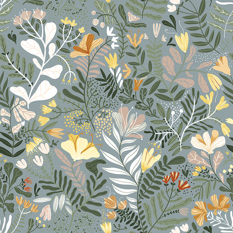 4143-22008 Brittsommar Slate Woodland Floral Wallpaper