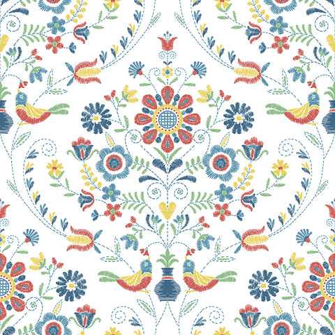 4066-26512 Britt Multicolor Embroidered Damask Wallpaper