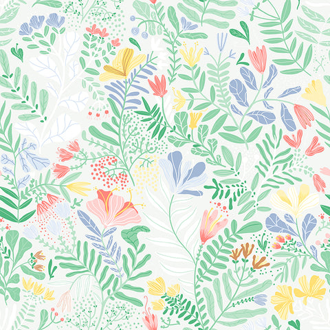 4143-22007 Brittsommar Light Green Woodland Floral Wallpaper
