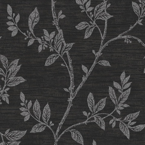 2231110 Leaf Trail Metallic Ebony Glass Beads Wallpaper