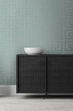 2232004 Greek Key Metallic Sea Green Wallpaper