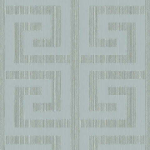2232004 Greek Key Metallic Sea Green Wallpaper