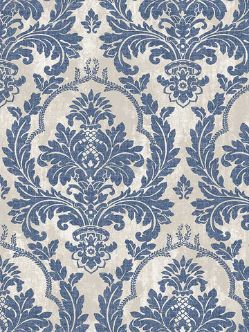 25716 Damasco Platino Blue Silver Wallpaper