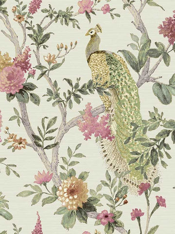 25755 Pavone Platino Pink Green Wallpaper