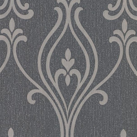 2603-20923 Luca Charcoal Damask Wallpaper