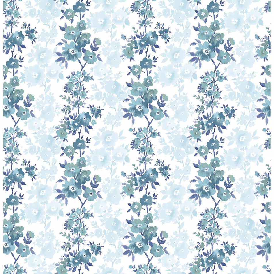2657-22252 Charlise Blue Floral Stripe Wallpaper – wallcoveringsmart