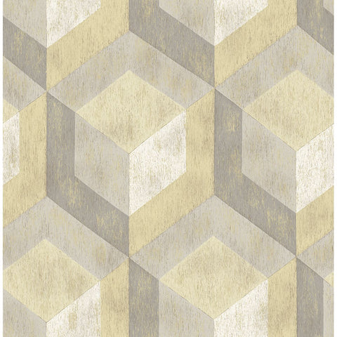 2701-22309 Rustic Wood Tile Honey Geometric Wallpaper