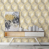 2701-22309 Rustic Wood Tile Honey Geometric Wallpaper