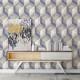 2701-22311 Rustic Wood Tile Blue Geometric Wallpaper