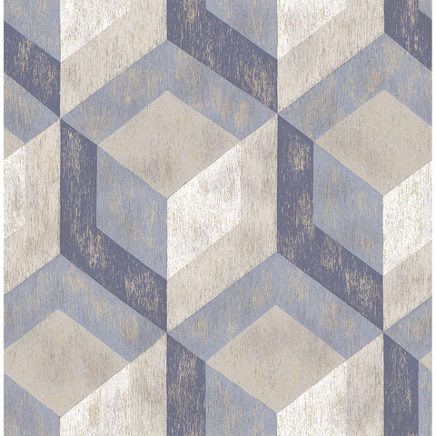 2701-22311 Rustic Wood Tile Blue Geometric Wallpaper
