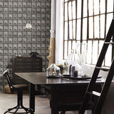 2701-22355 Vintage P.O. Boxes Charcoal Distressed Metal Wallpaper