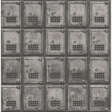 2701-22355 Vintage P.O. Boxes Charcoal Distressed Metal Wallpaper