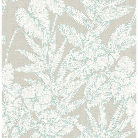 2744-24106 Fiji Turquoise Floral Wallpaper
