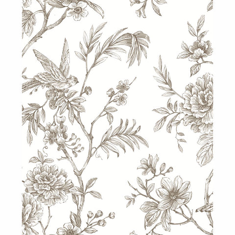 2763-24236 Jessamine Taupe Floral Trail Wallpaper