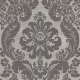 2763-87313 Shadow Grey Flocked Damask Wallpaper