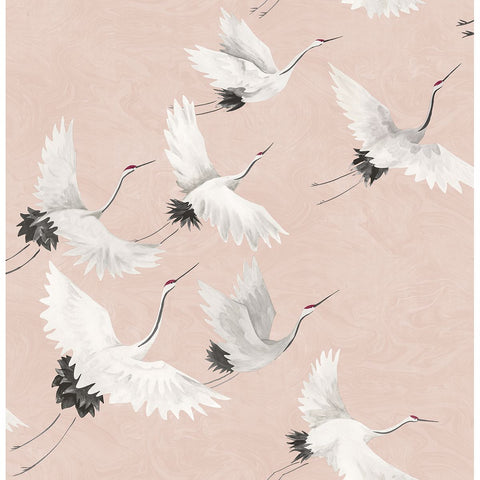 2764-24305 Windsong Pink Crane Wallpaper