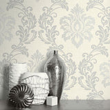  2765-BW40108 Adela Ivory Twill Damask Wallpaper