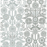 2821-25107 Lovebirds Slate Folk Stripe Wallpaper