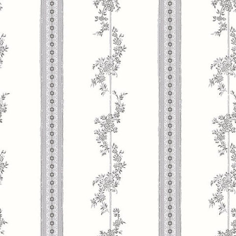 2827-4508 Drottningholm Grey Floral Stripe Wallpaper