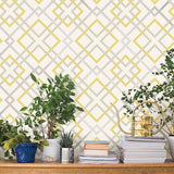 2901-22652 Saltire Emile Yellow Lattice Wallpaper
