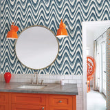 2901-25408 Bargello Blue Faux Grasscloth Wave Wallpaper