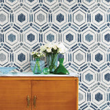 2901-25433 Borneo Blue Geometric Grasscloth Wallpaper