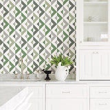 2902-25543 Seesaw Green Geometric Faux Linen Wallpaper