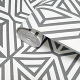2902-87331 Flocking gray off white Flocked geo maze flock velvet Geometric lines Wallpaper