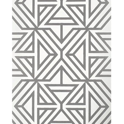 2902-87331 Flocking gray off white Flocked geo maze flock velvet Geometric lines Wallpaper