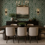 2902-87332 Flocking green off white Flocked geo maze flock velvet Geometric lines Wallpaper