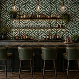 2902-87332 Flocking green off white Flocked geo maze flock velvet Geometric lines Wallpaper