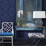 2902-87333 Helios Navy dark blue flocking Geometric velvet flocked lines textured wallpaper