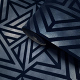 2902-87333 Helios Navy dark blue flocking Geometric velvet flocked lines textured wallpaper