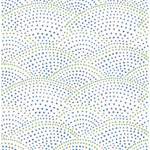  2903-25800 Bennett Blue Dotted Scallop Wallpaper