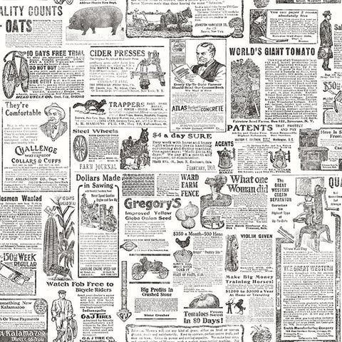2904-13081 Underwood Black Newspaper Wallpaper