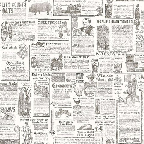 2904-13082 Underwood Brown Newspaper Wallpaper