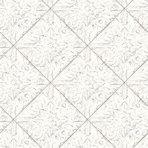 2904-13091 Brandi White Tin Tile Wallpaper