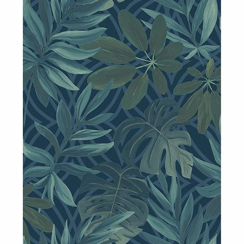  2904-24201 Nocturnum Dark Blue Leaves Wallpaper