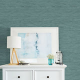 2904-24415 Fiber Teal Faux Grasscloth Wallpaper