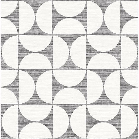 2904-25672 Deedee Black Geometric Faux Grasscloth Wallpaper